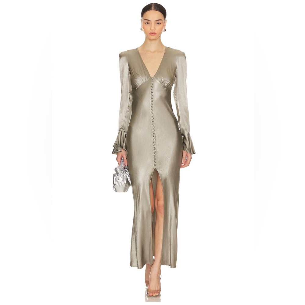 Shona Joy La Lune Frill Cuff Bias Midi Dress